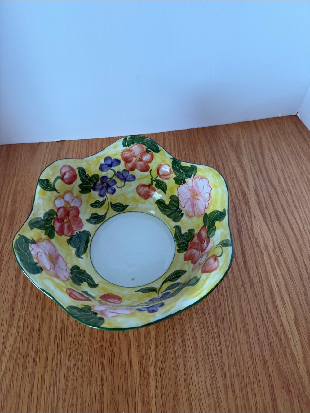 Andrea by Sadek Floral Ceramic Bowl - Yellow with Pink & Green Flowers
